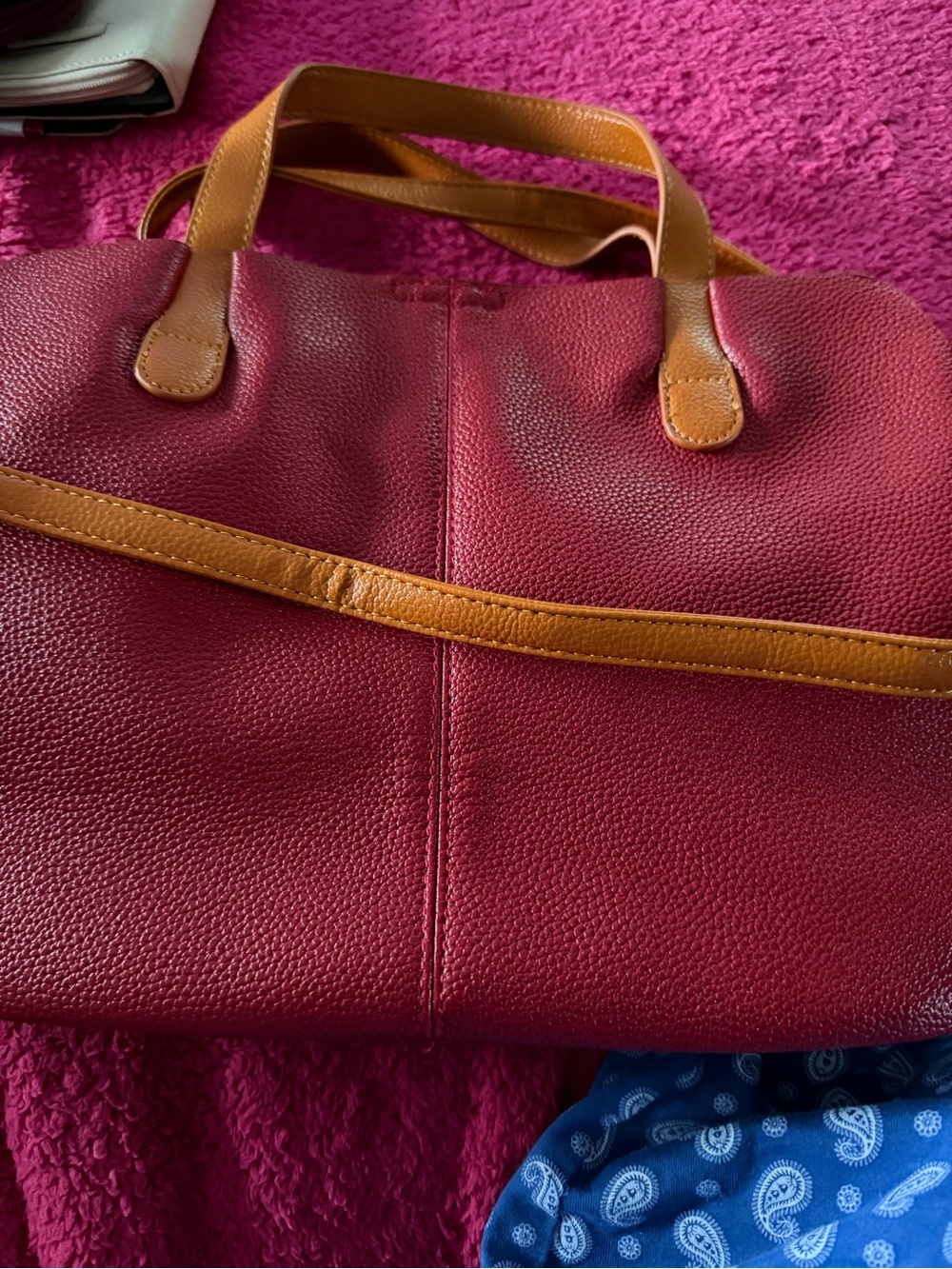 Classic Two-Tone Tote Bag in Burgundy and Tan